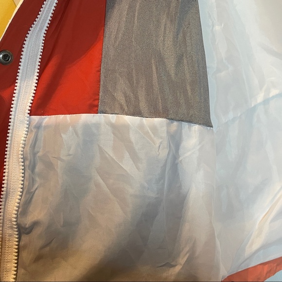 Columbia White w/Orange Coral Waterproof Breathable Jacket w/ hidden hood Size L - Picture 7 of 12